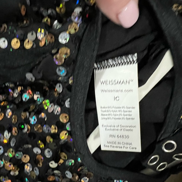 WEISSMAN Dance jazz Costume black silver gold sequin biketard 11731 Child IC - Picture 3 of 6
